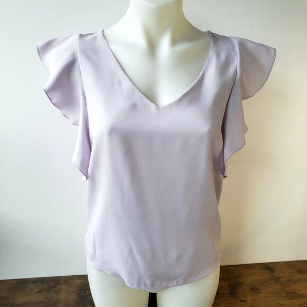 Soft Baby Lavender Flutter Sleeve Sheer Viscose Lux Blouse Ever New Melbourne